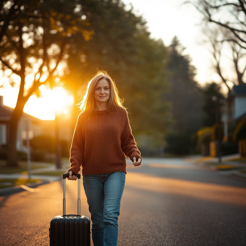 Woman Walking Home at Sunset