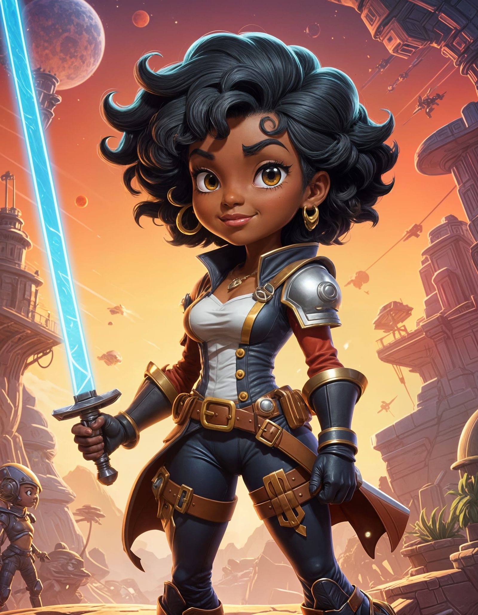 Cartoon Space Pirate Ready for Battle as Game Art