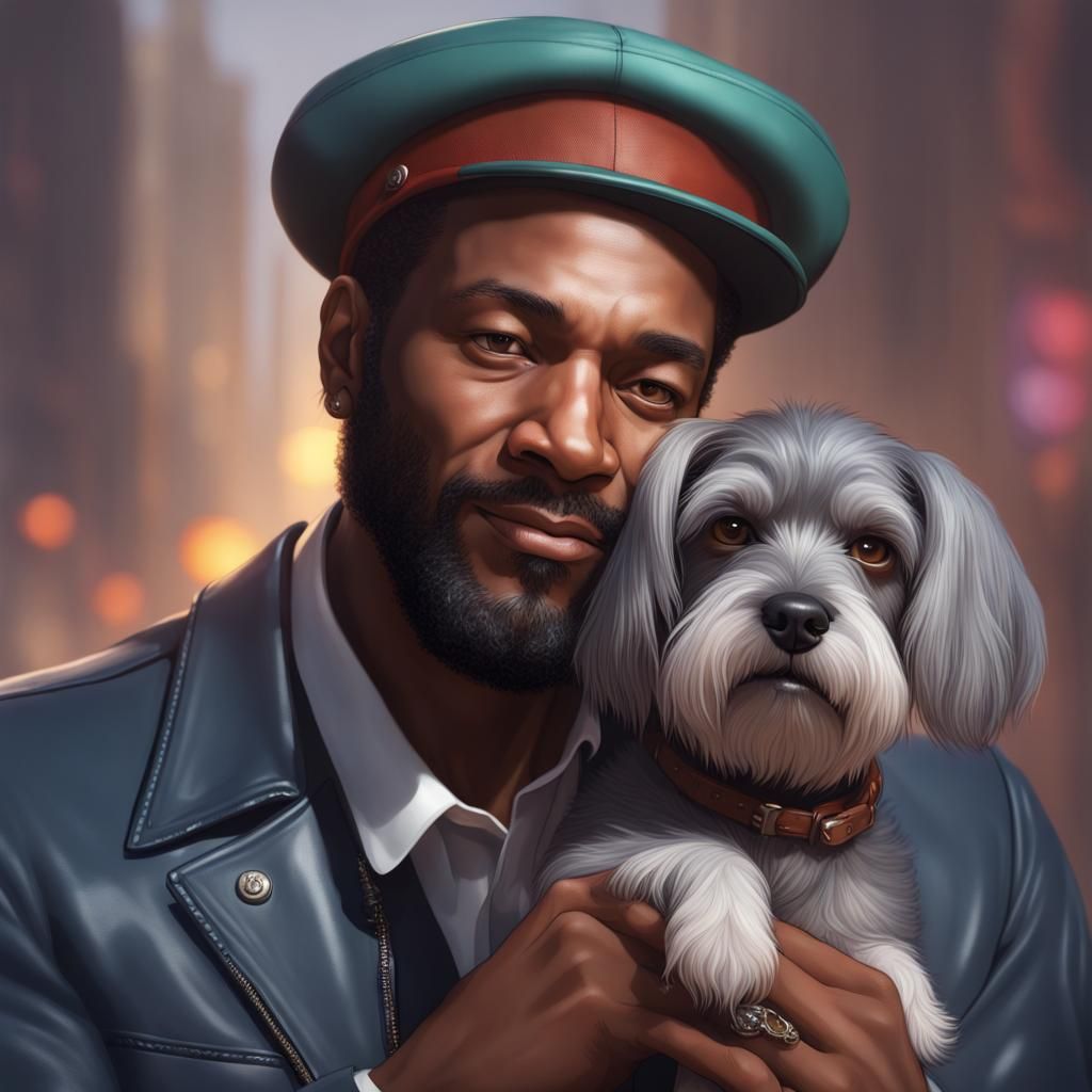 Marvin Gaye Portrait with Miniature Schnauzer