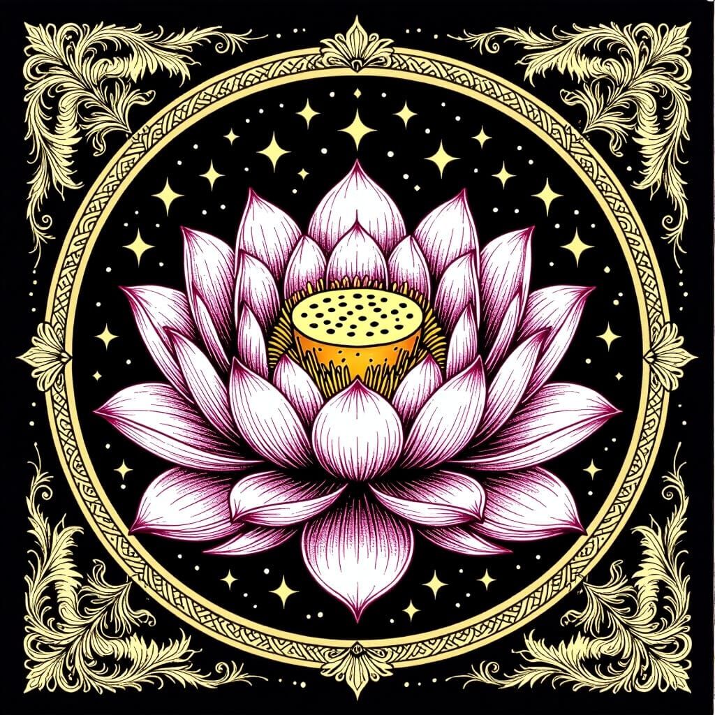 Soul Lotus in European Ink Print Style