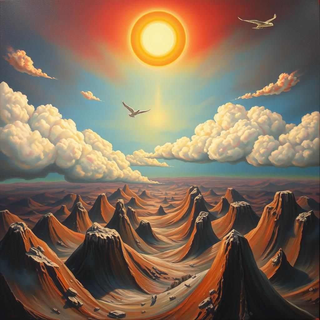 Surreal Soul Soaring Through Frozen Red Skies