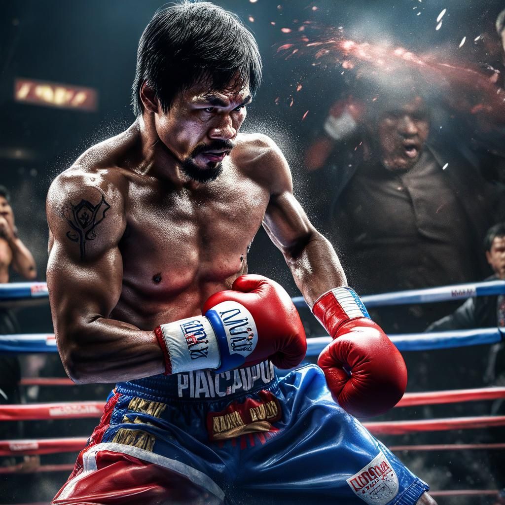 Manny Pacquiao Boxing: Brutal Knockout in Detailed Painting