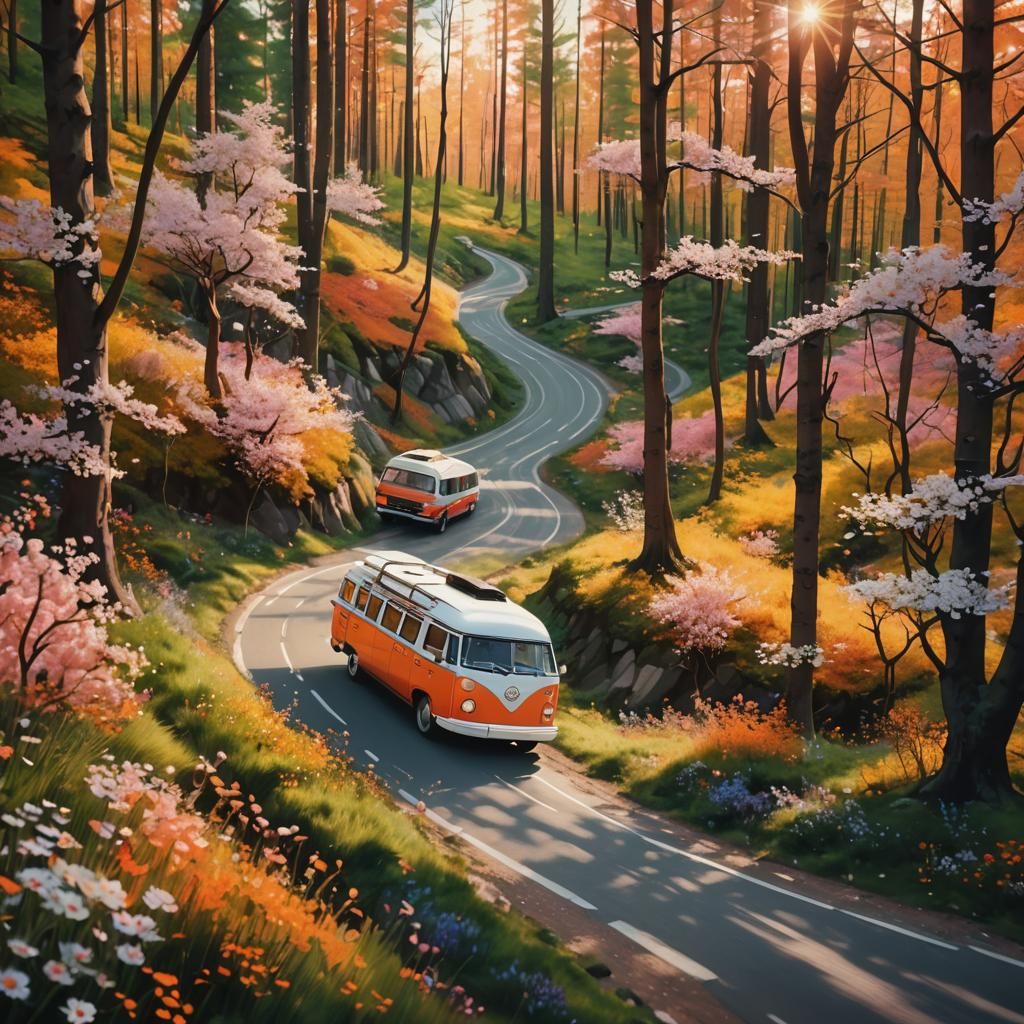 Campervan Road Trip Through Whimsical Forest