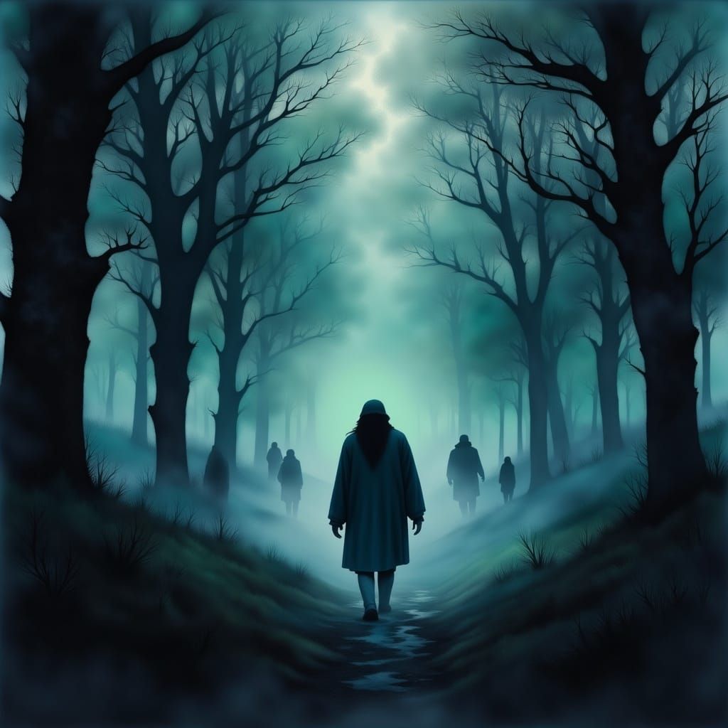 Eerie Dark Mist Scene in Anime Style