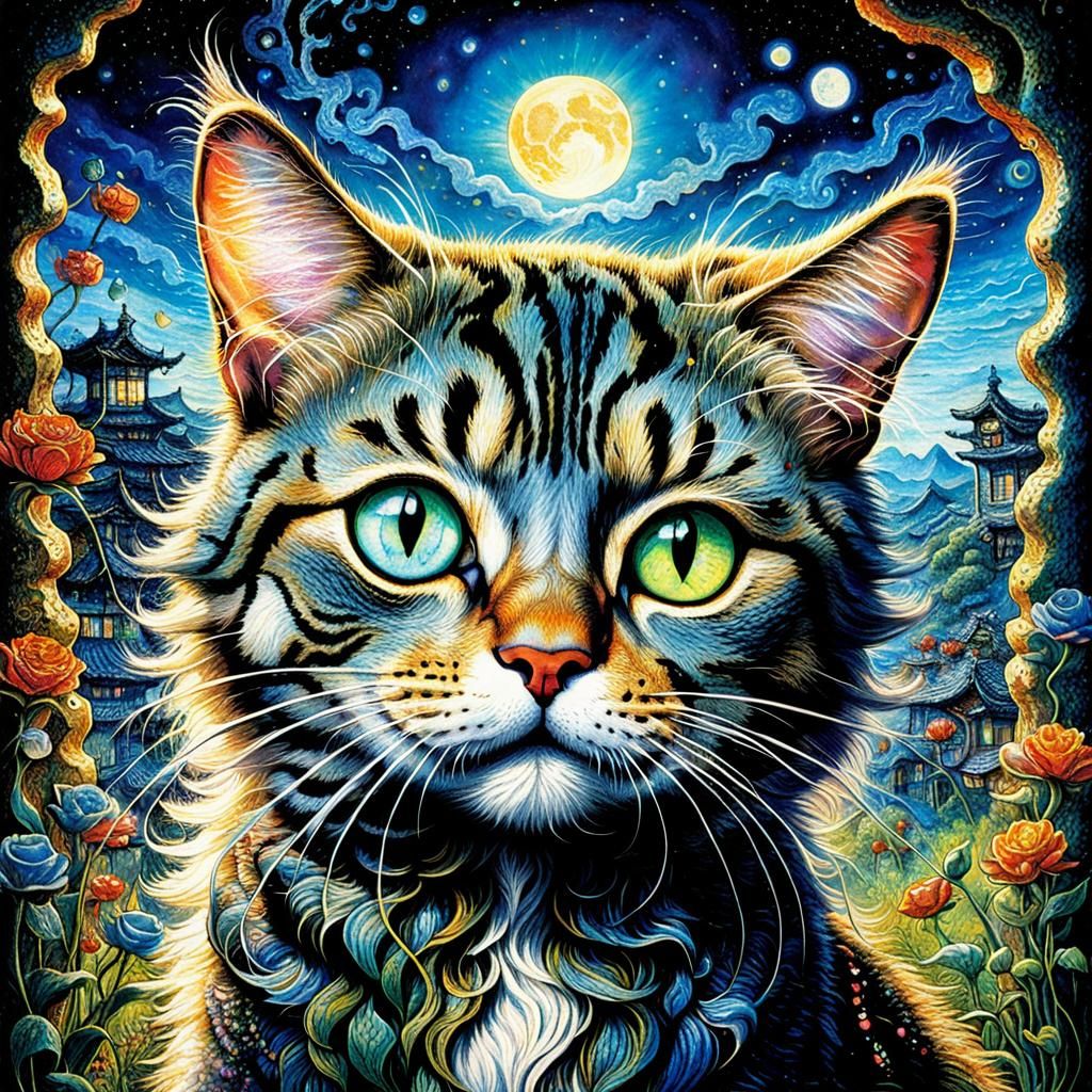 Surreal Cat Portrait in Gothic Horror Style