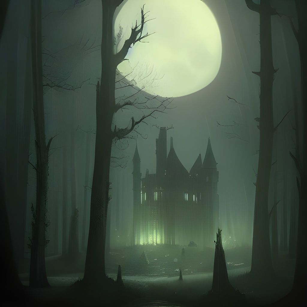 Mystical Castle in Forest at Night