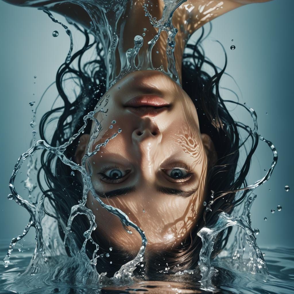 Surreal Woman's Face Made of Water