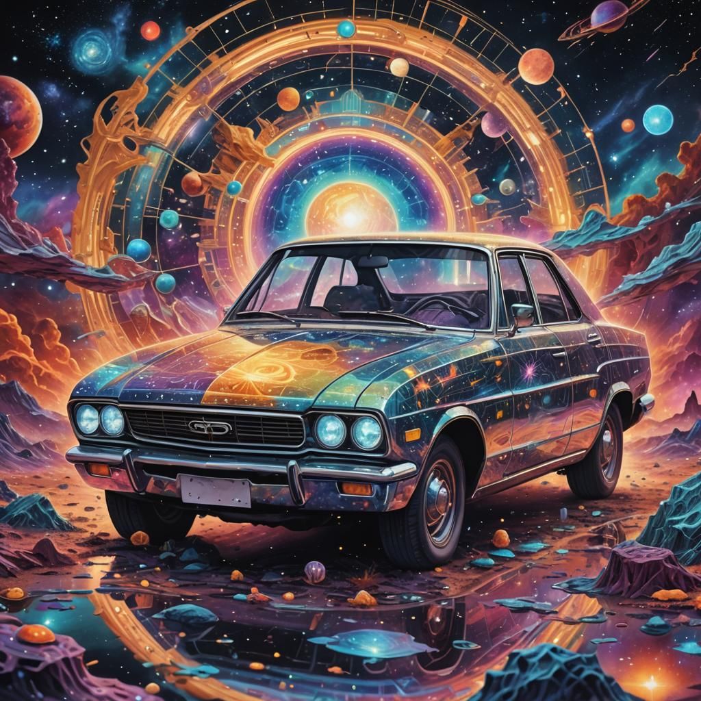 Holographic Astral Car Illustration by Amaringo