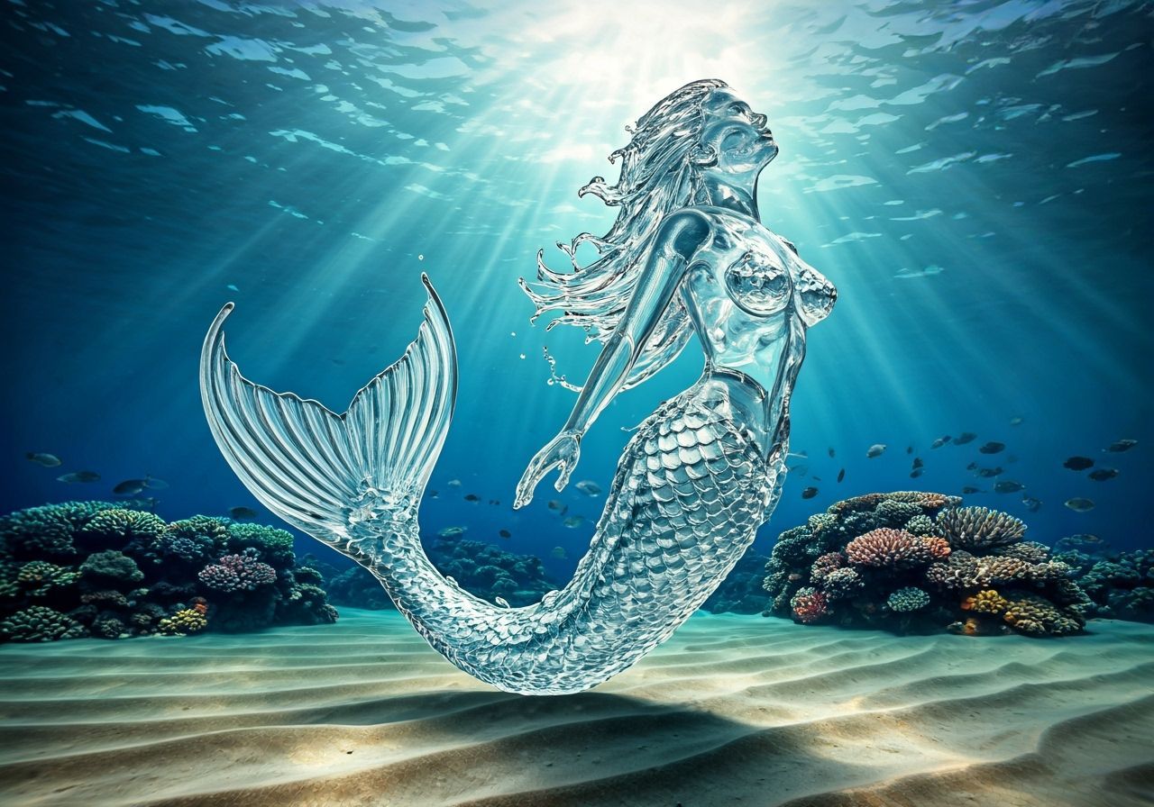Photorealistic Water Sculpture of a Mermaid in Coral Reef
