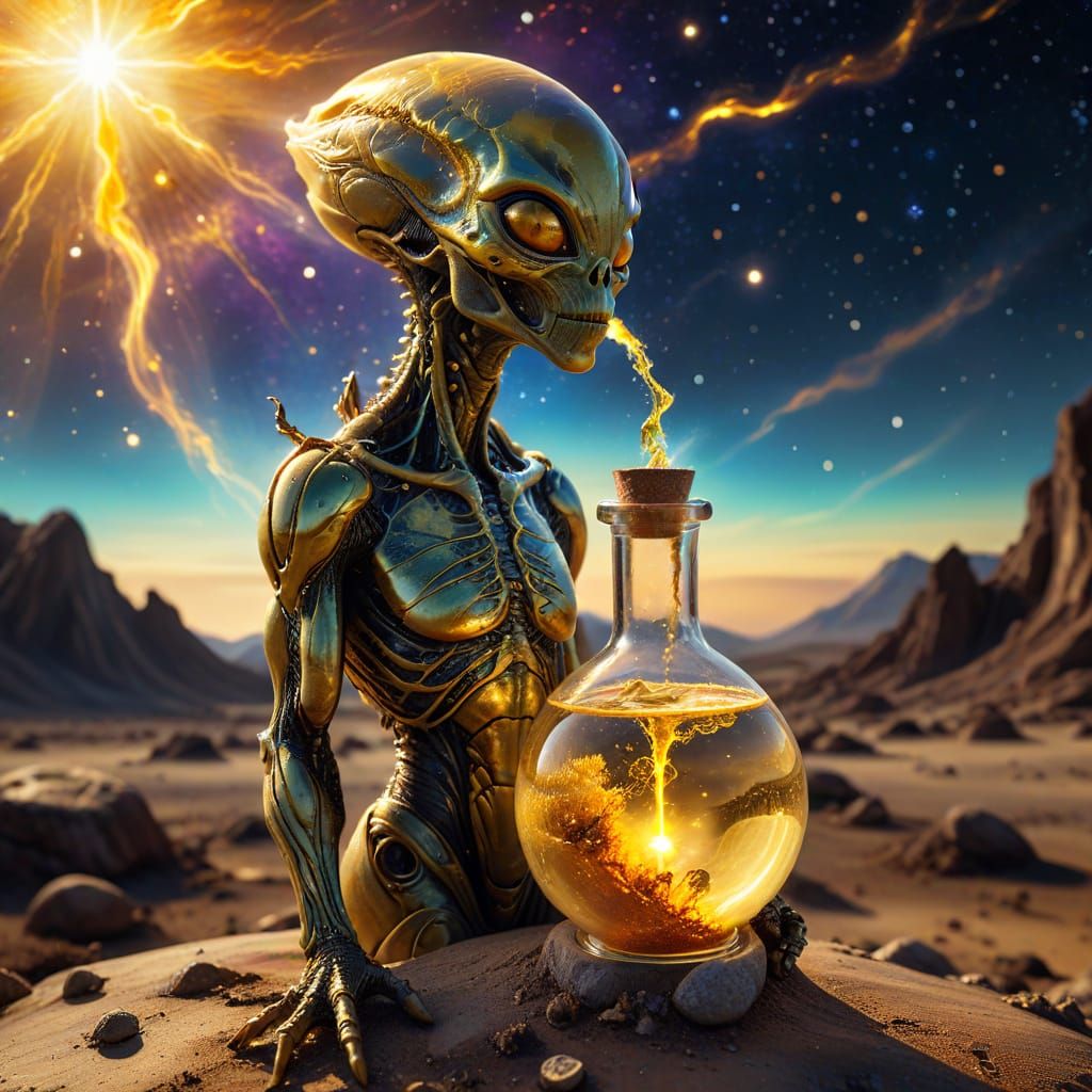 Alien Observes Cosmic Event With Magical Potion