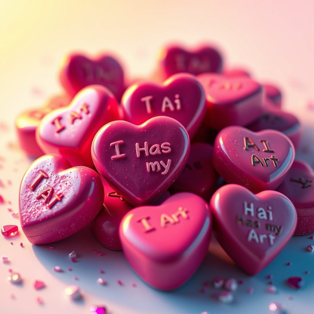 Surreal Candy Hearts in Vibrant, Robotic-Themed Concept Art