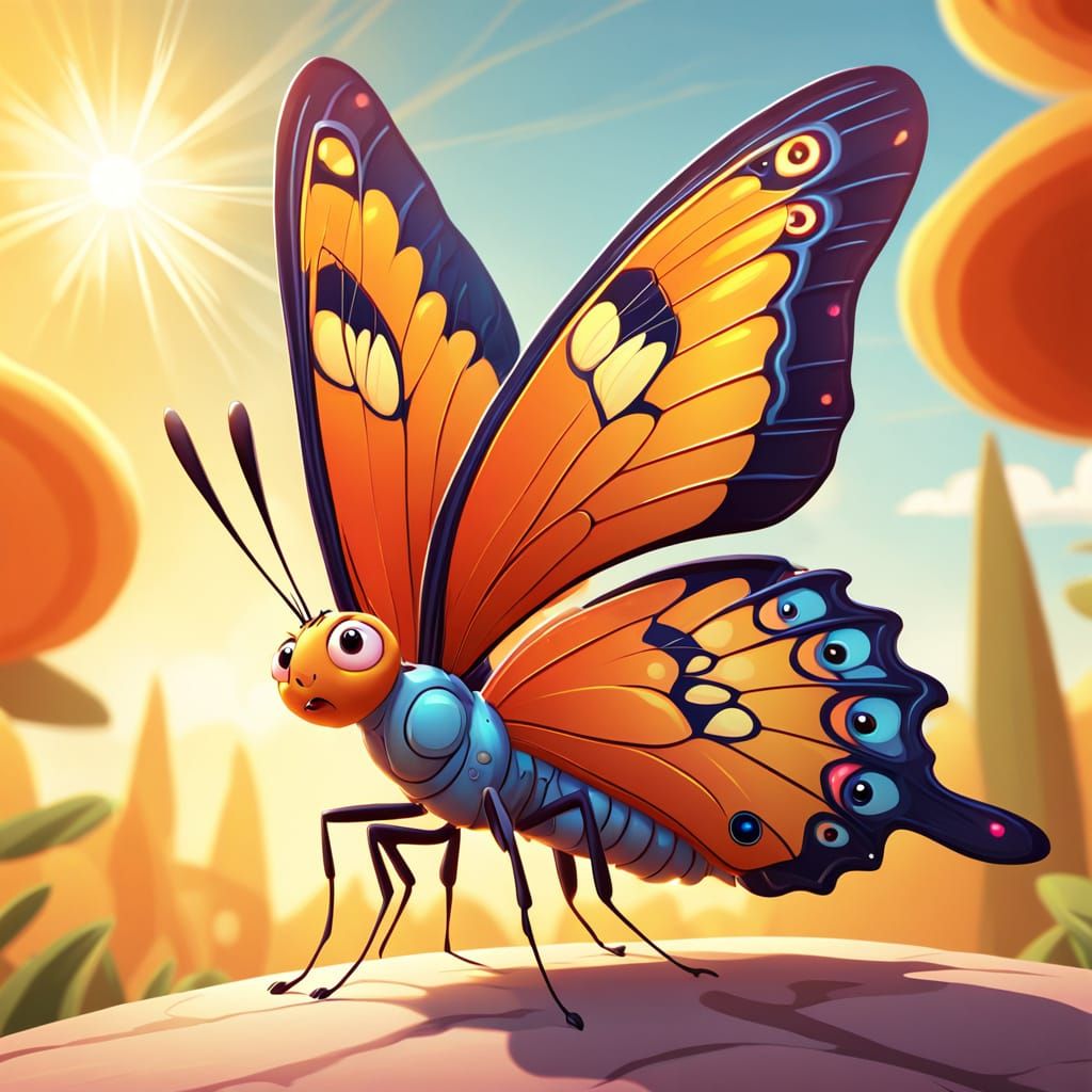 Perplexed Butterfly in Colorful Comic Style