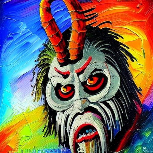 Krampus as Colorful Neo-Impressionist Impasto Painting