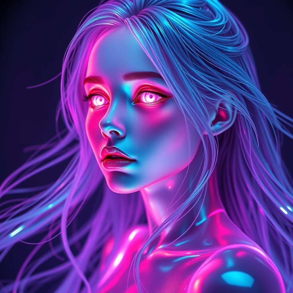 Ethereal Neon Woman with Radiant Glow: 3D Render