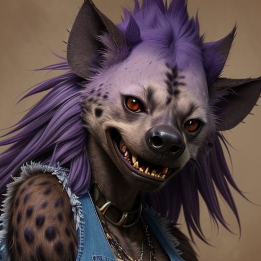 Anthropomorphic Hyena Laughing in Surreal Landscape