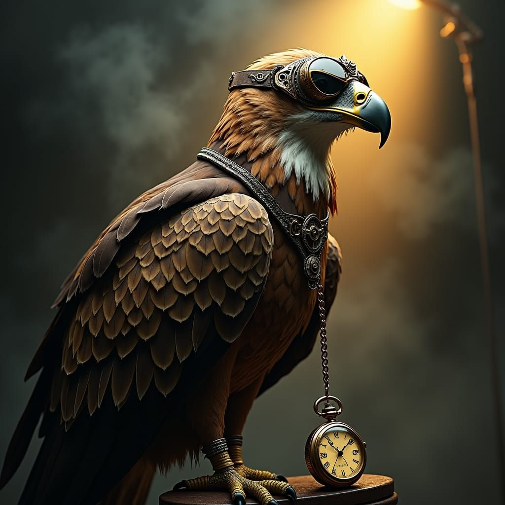 Steampunk Eagle with Brass Gears in Dramatic Lighting