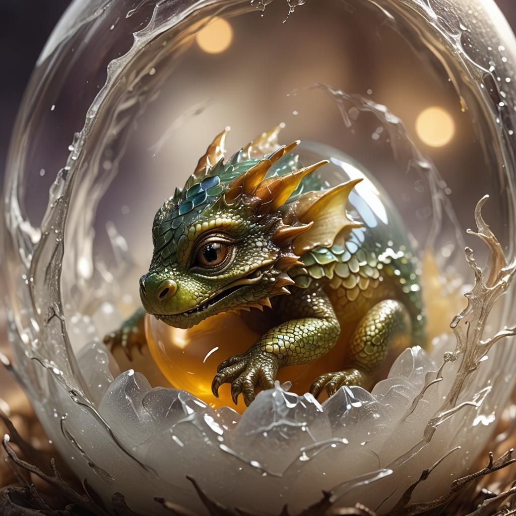 Baby Dragon Sleeping in Glass Egg: Magical Realism