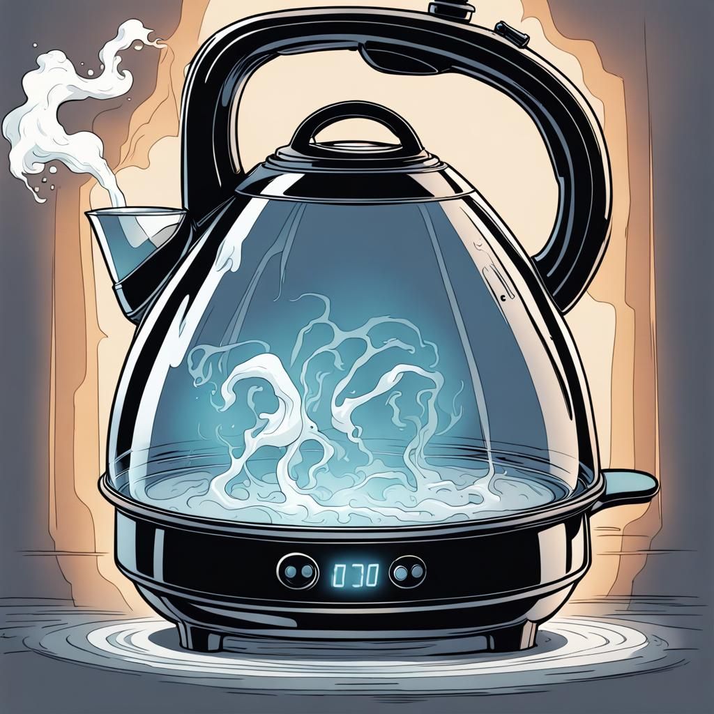 Ghostly Steam Rises from Modern Kettle: Comic Book Art