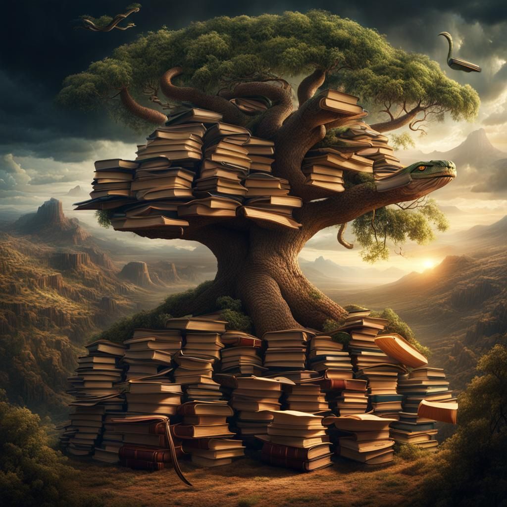 Tree of Knowledge Guarded by Serpent: Digital Painting