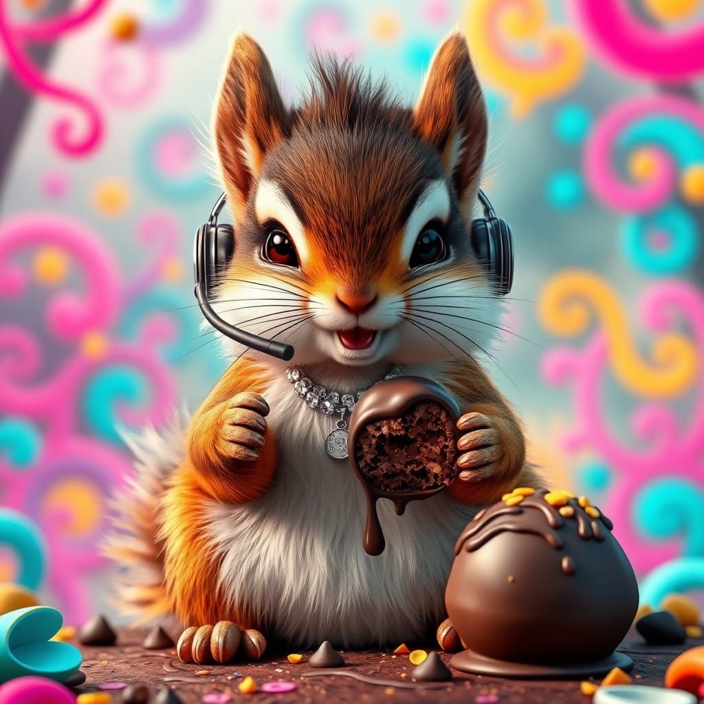 Surreal Whimsical Squirrel in Splendid Celebrity Attire, Mun...