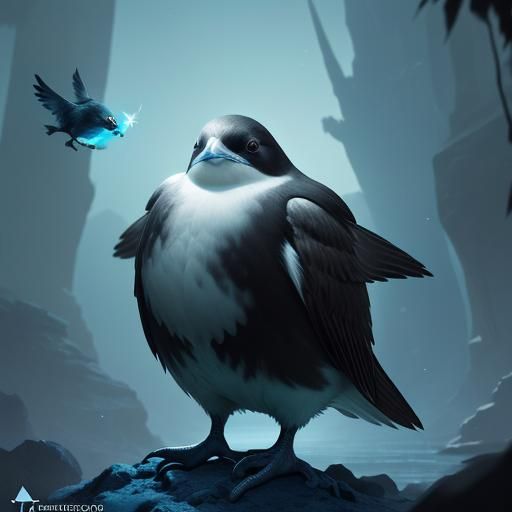 Glowing Puffling in Fantasy Environment: Digital Art