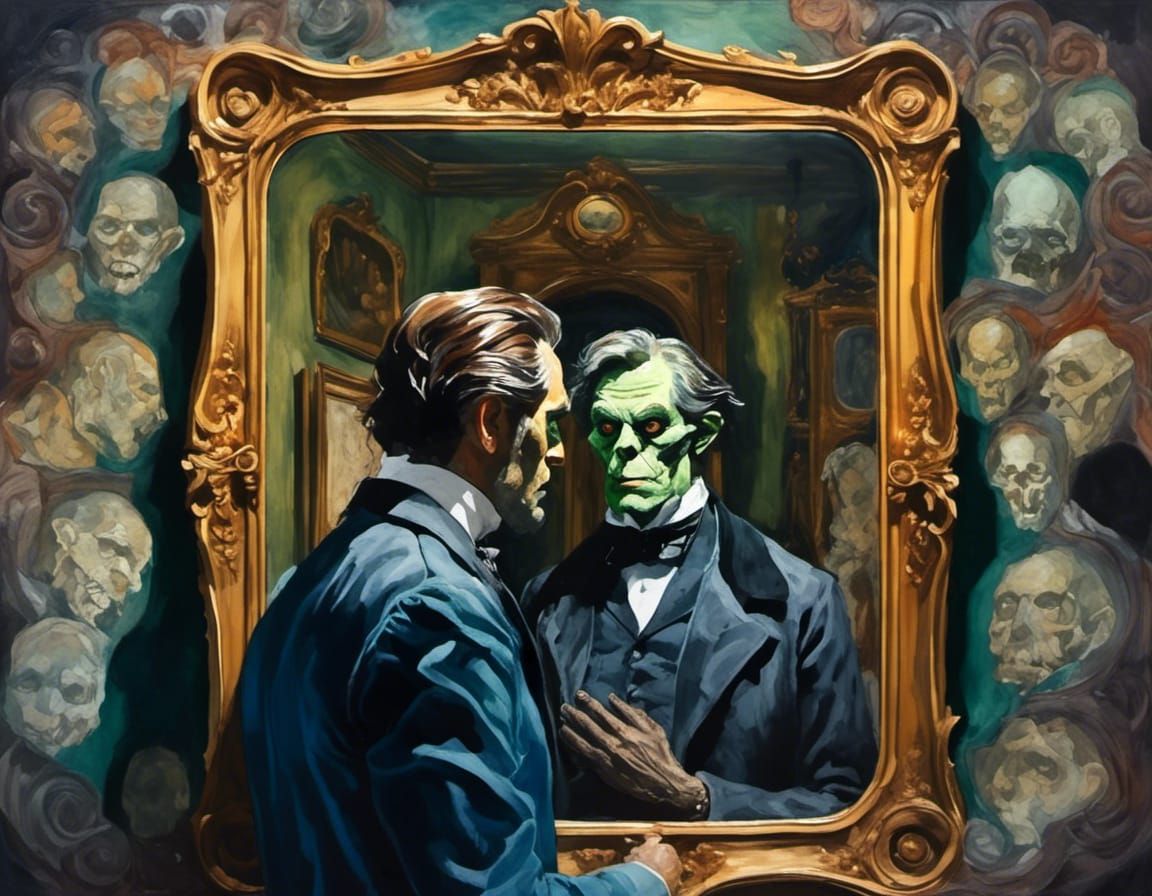 Dr. Jekyll's Evil Reflection: Watercolor Magic Realism