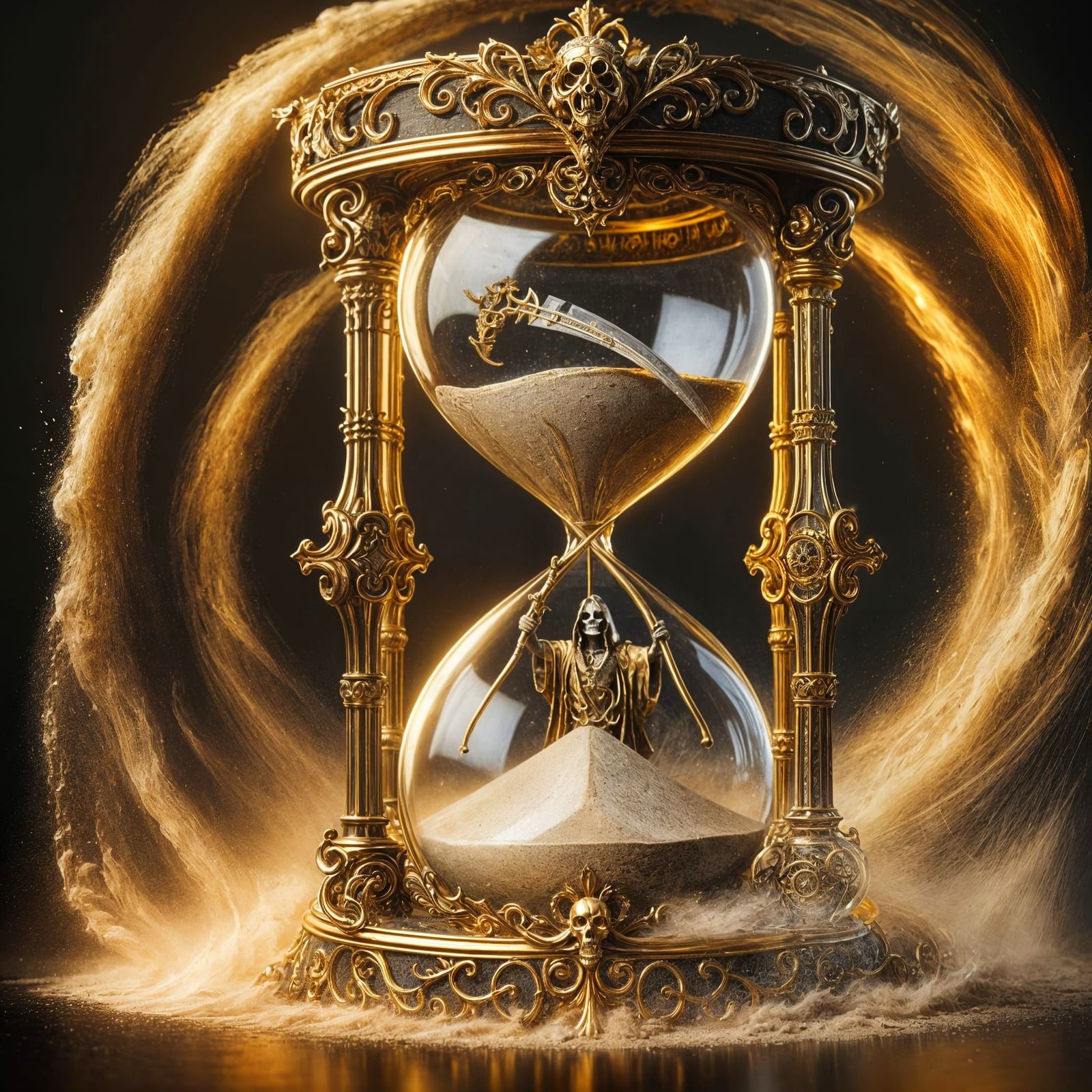 Golden Hourglass in Turbulent Vortex with Death's Scythe
