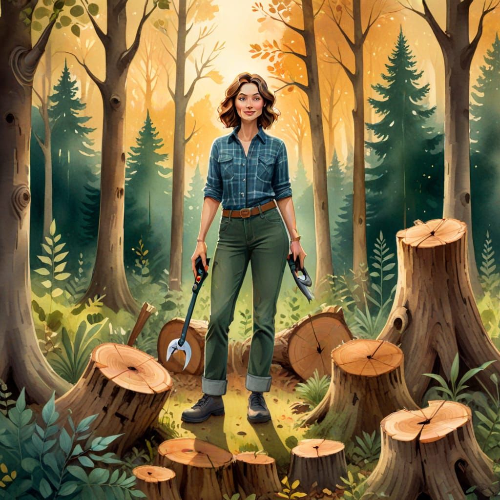 Environmentalist Pruning Trees in Lush Backyard