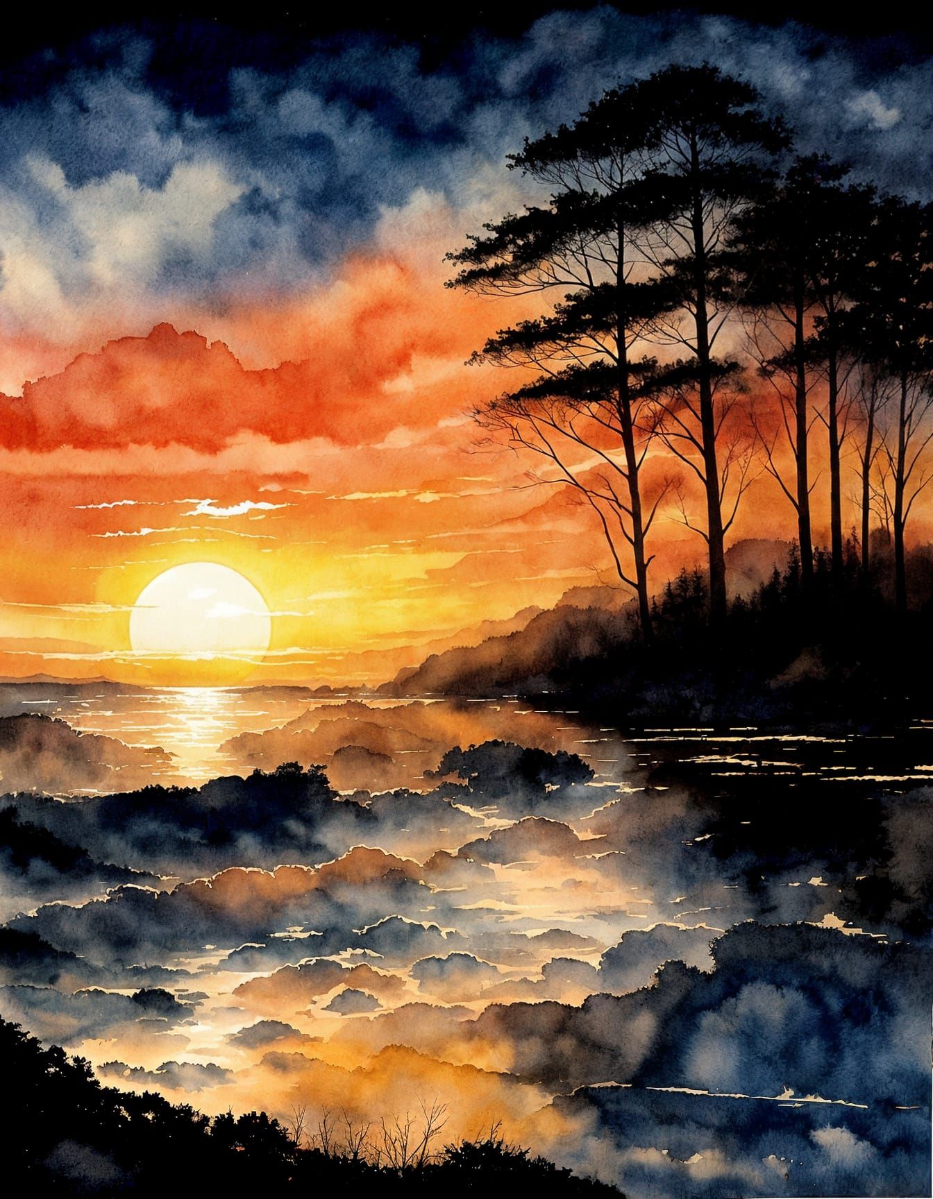 Radiant Sunrise Painting of Light Breaking Darkness