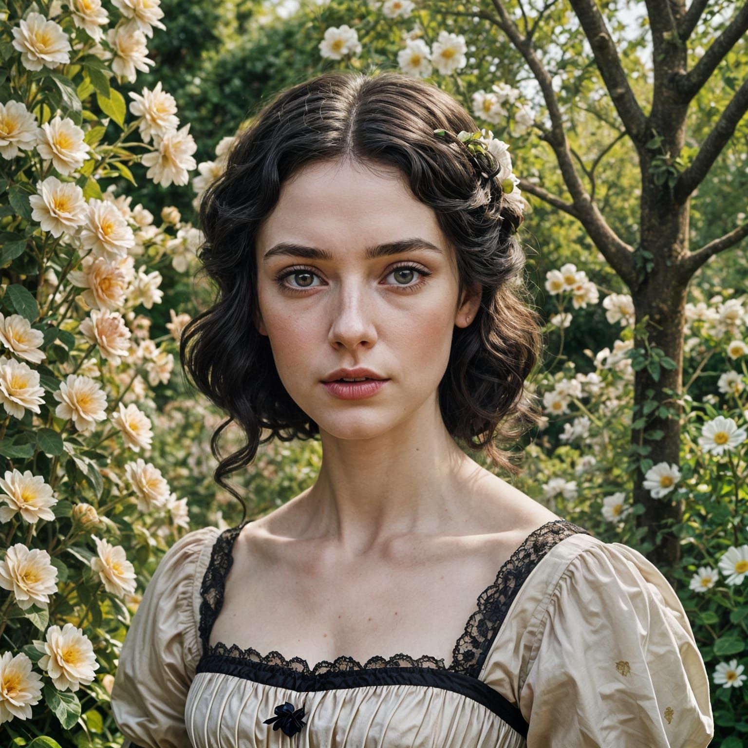 Regency Era Woman in Flower Garden