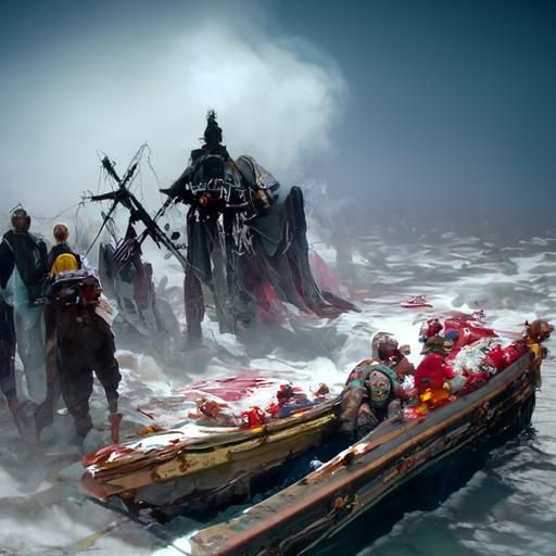 Viking Funeral on a Blood Sea in Oil Painting Style