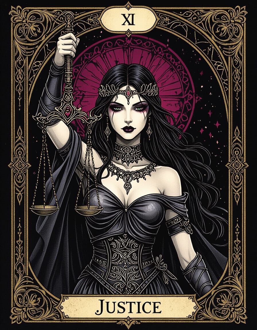 Justice Tarot Card in Gothcore Style
