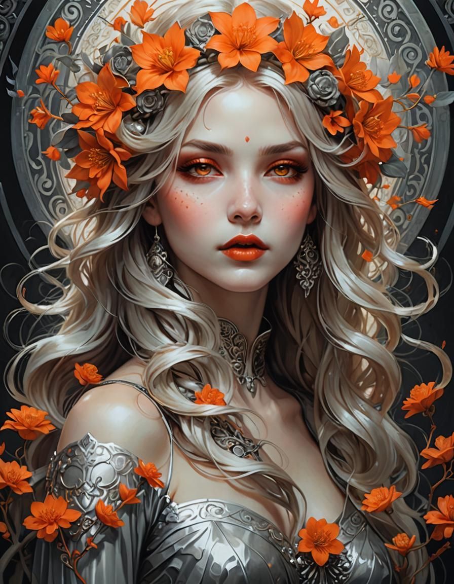 Goddess Pulling Flowers: Dark Fantasy Art