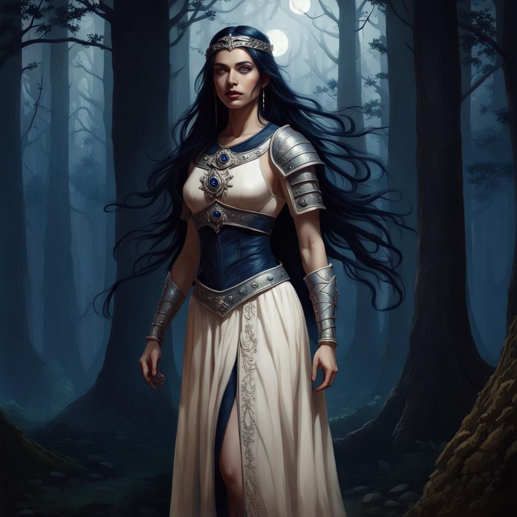 Kalashtar Druid Portrait in Moonlit Forest
