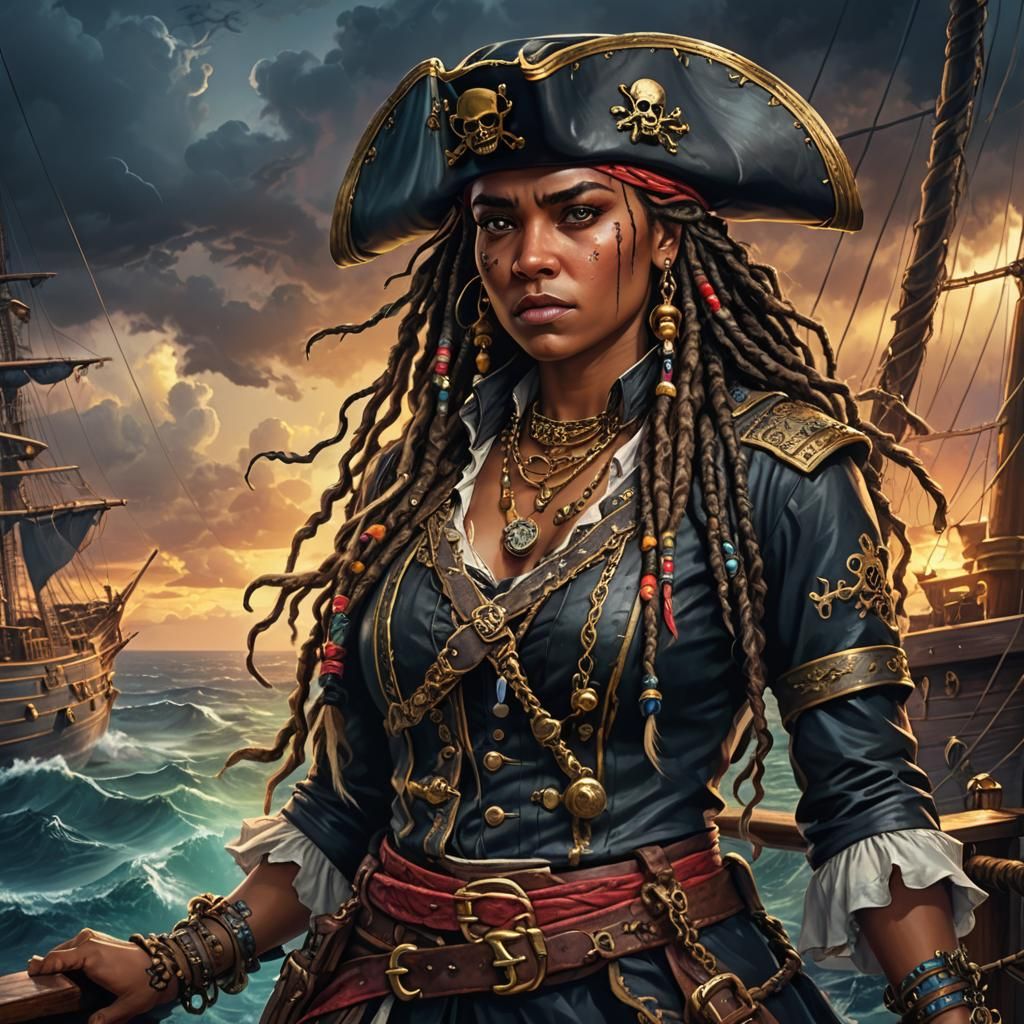 Stormy Seas: A Pirate Empress in Hyperrealistic Fantasy Art