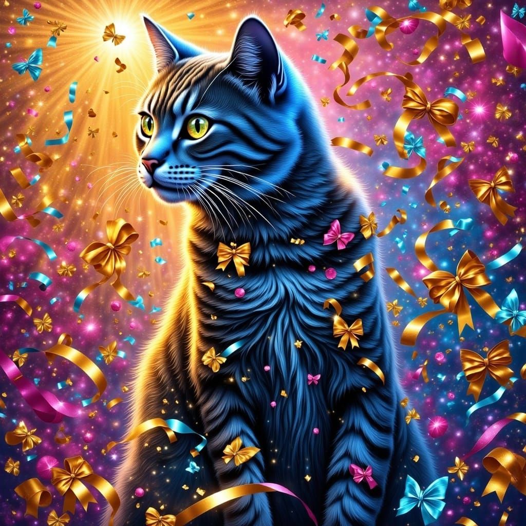 Festive Graffiti Cat Celebration in High Contrast Colors