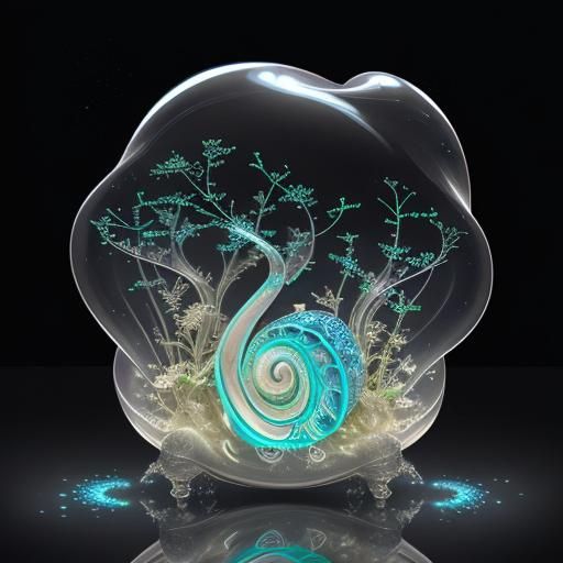 Bioluminescent Fractal Plants in Glass Snail Shell