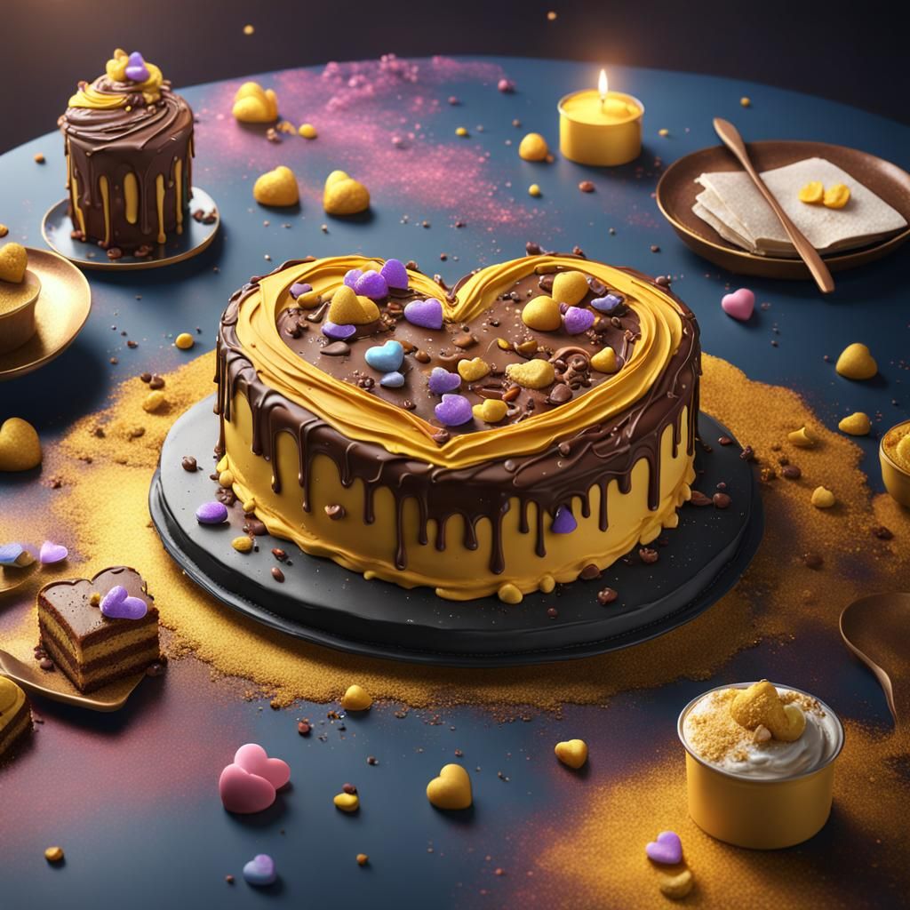 Heart Cake Dessert in Detailed Matte Painting