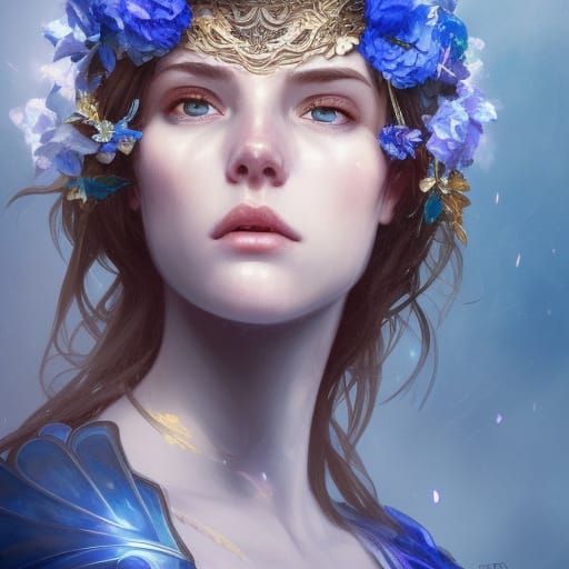 Detailed Portrait of a Female Knight with Flower Crown