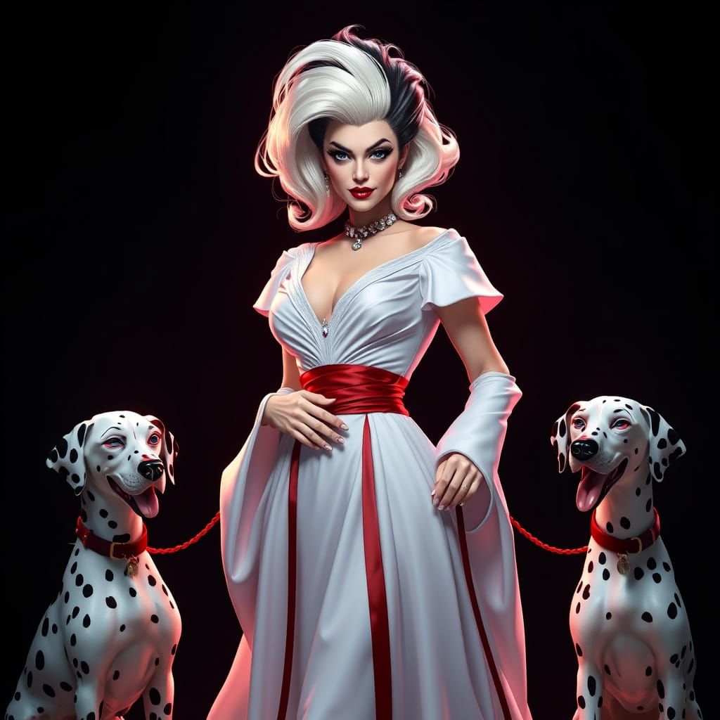 Elegant Menace: Cruella de Vil in Hyperrealistic Style