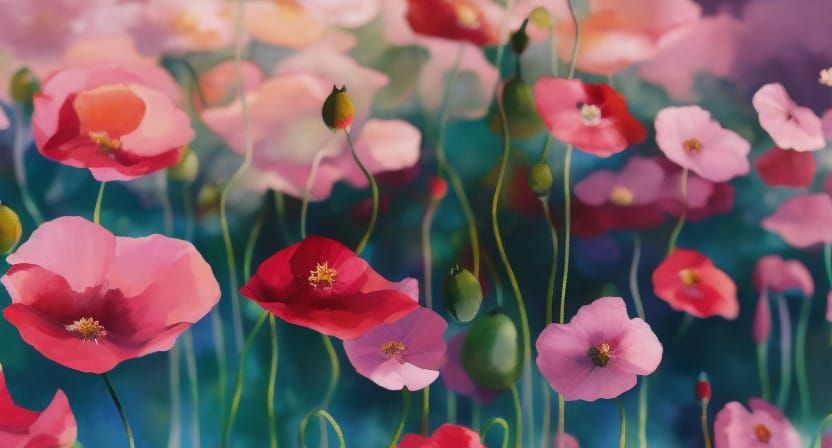 Pink Poppies: Ghibli-Inspired Gouache Watercolor