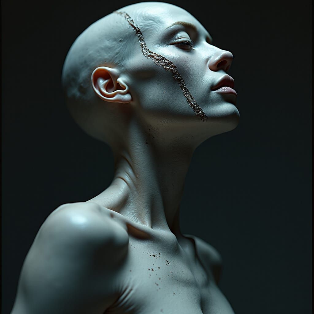 Gothic Woman with Tattoos in Biomechanical Setting