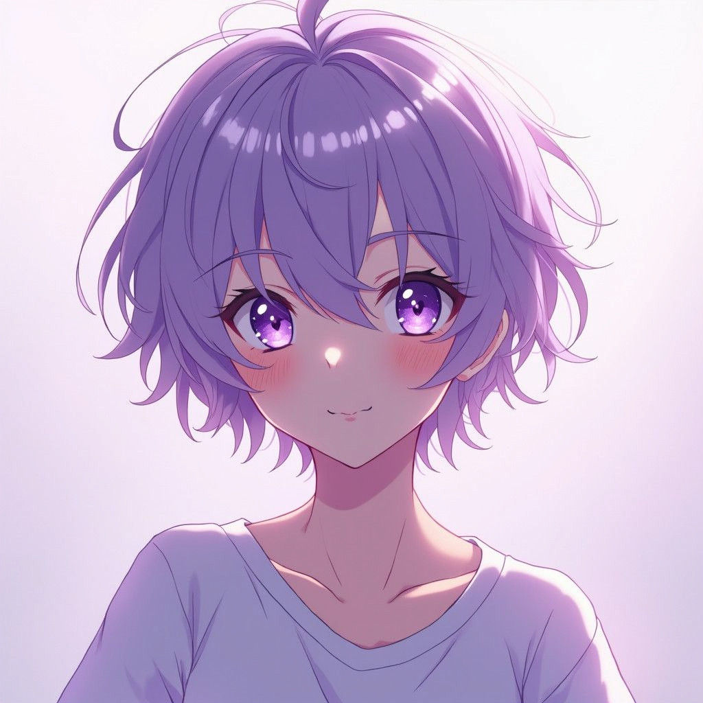 Fragile Anime Boy with Lavender Hair, Cel-Shaded Style