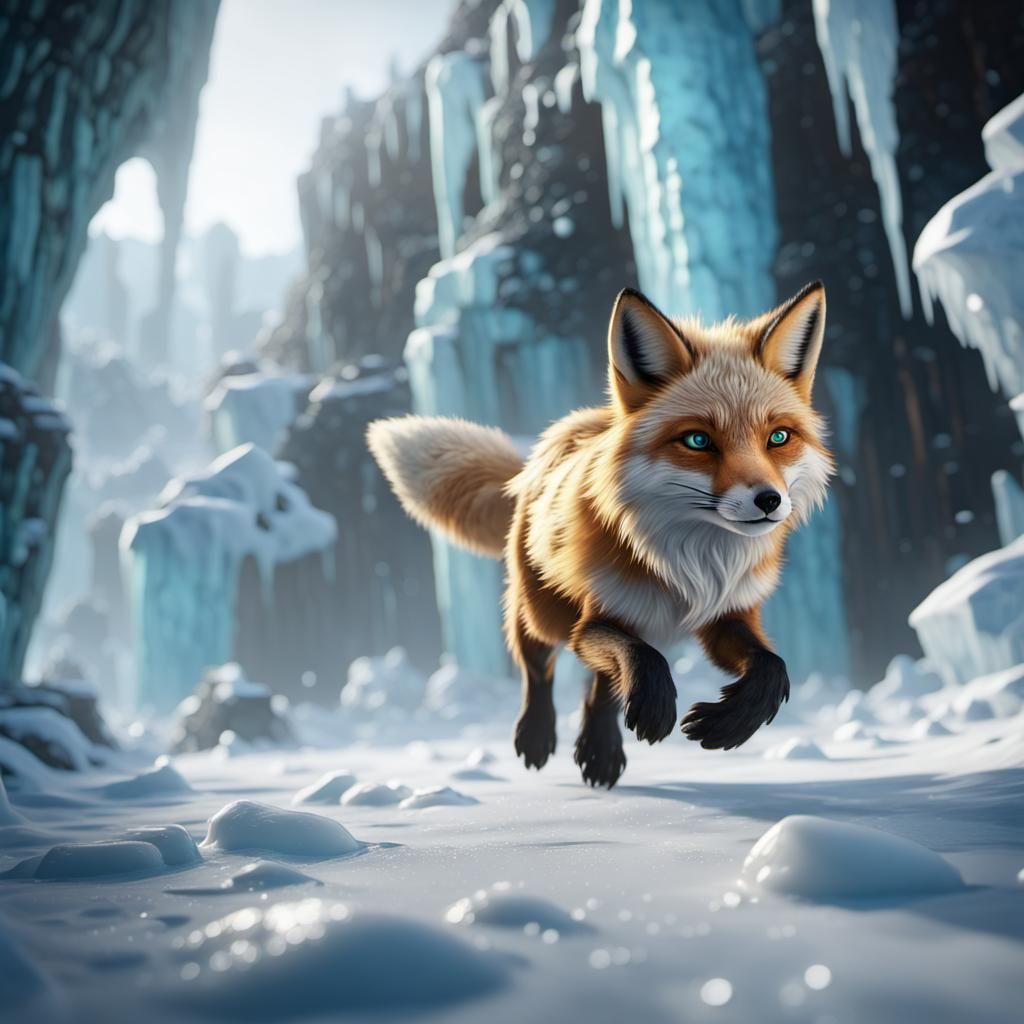 Snow Fox in Fantasy Ice World: 8K Art