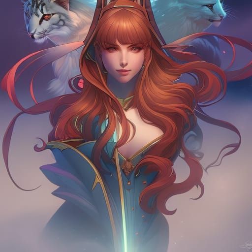 People with Cats in Snowy Landscape: Digital Art