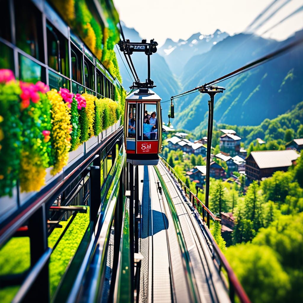 Breathtaking 3D Landscape: Cable Car Ride Amidst Majestic Mo...