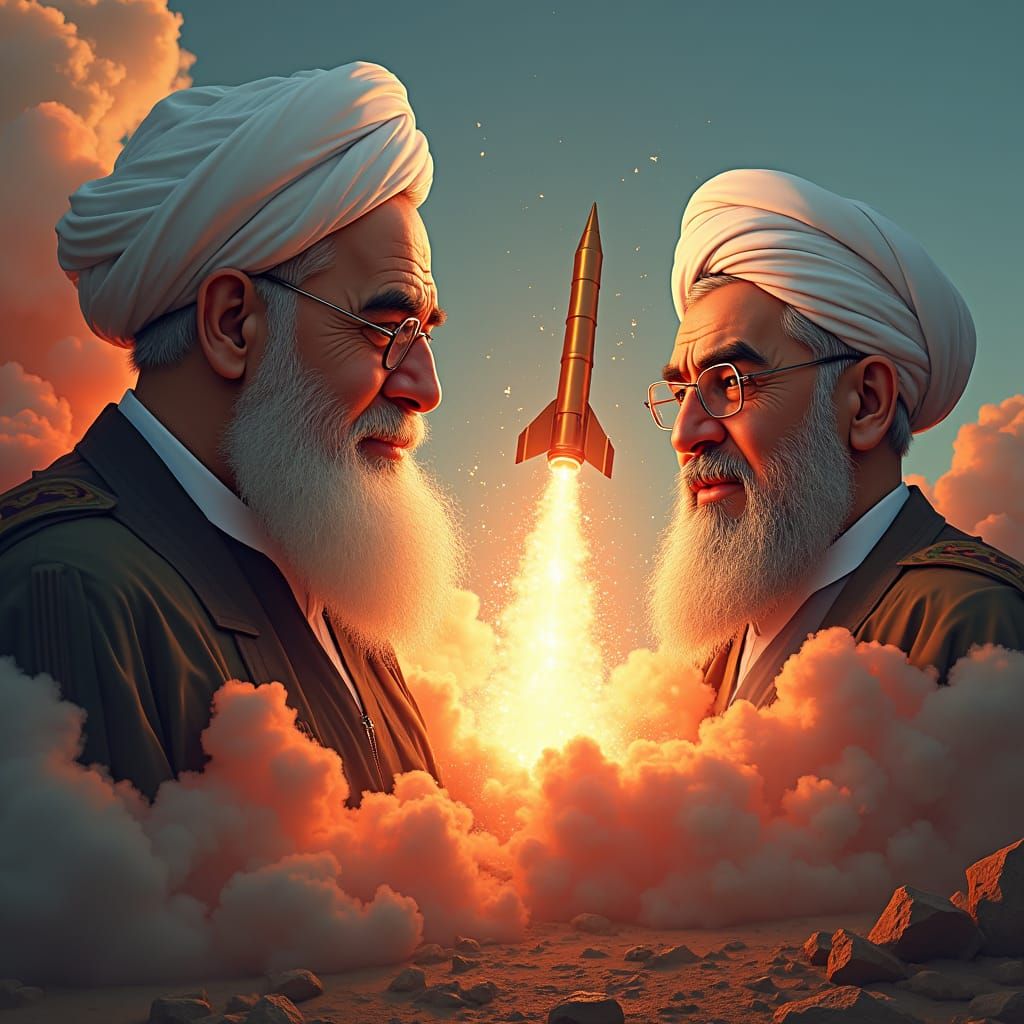 Missiles Bursting in Dystopian Landscape as Matte Painting