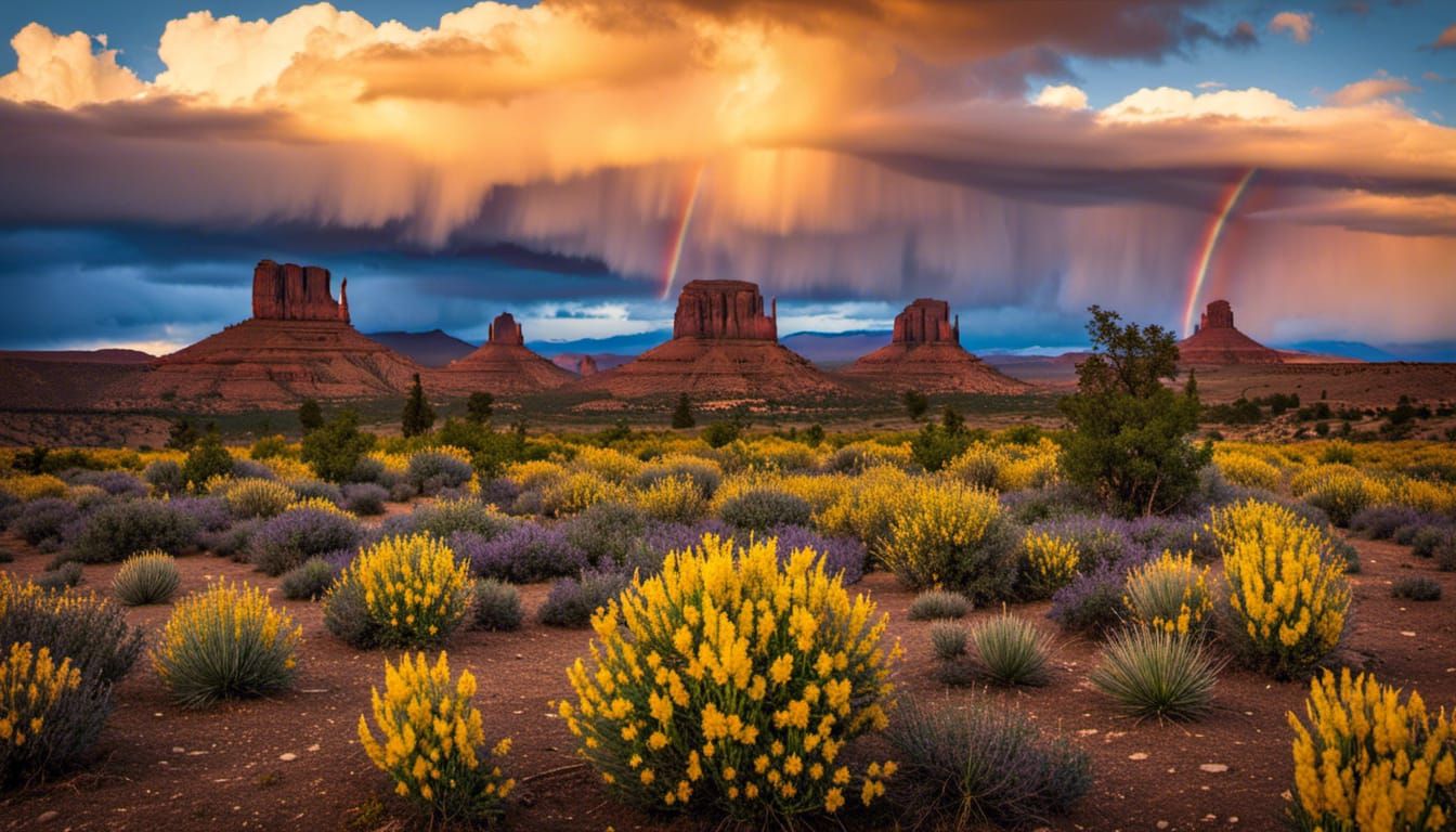 Profoundly Beautiful Most Magnificent Desert Award-winning landscape at sundown with incredible Thunderstorm and lightni...