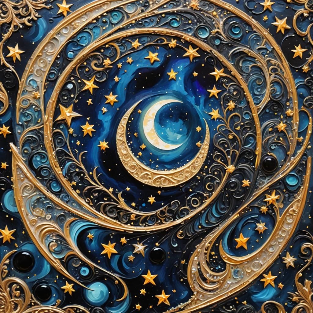 Crescent Moon Eclipse in Neo-Impressionist Style