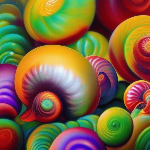 Detailed Painting of Snails in Fantastical Style